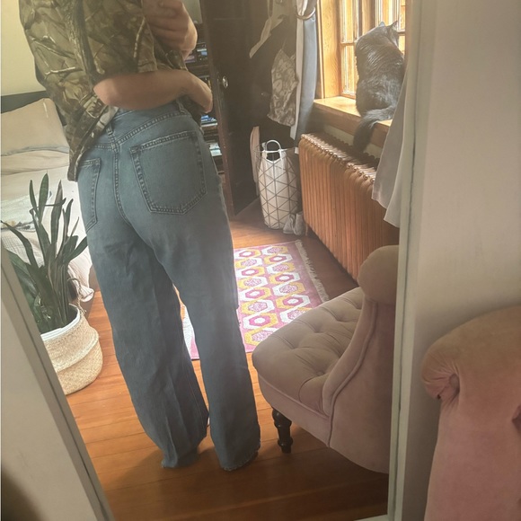 Oak + Fort Distressed High Waisted Wide Leg Denim - Picture 4 of 7